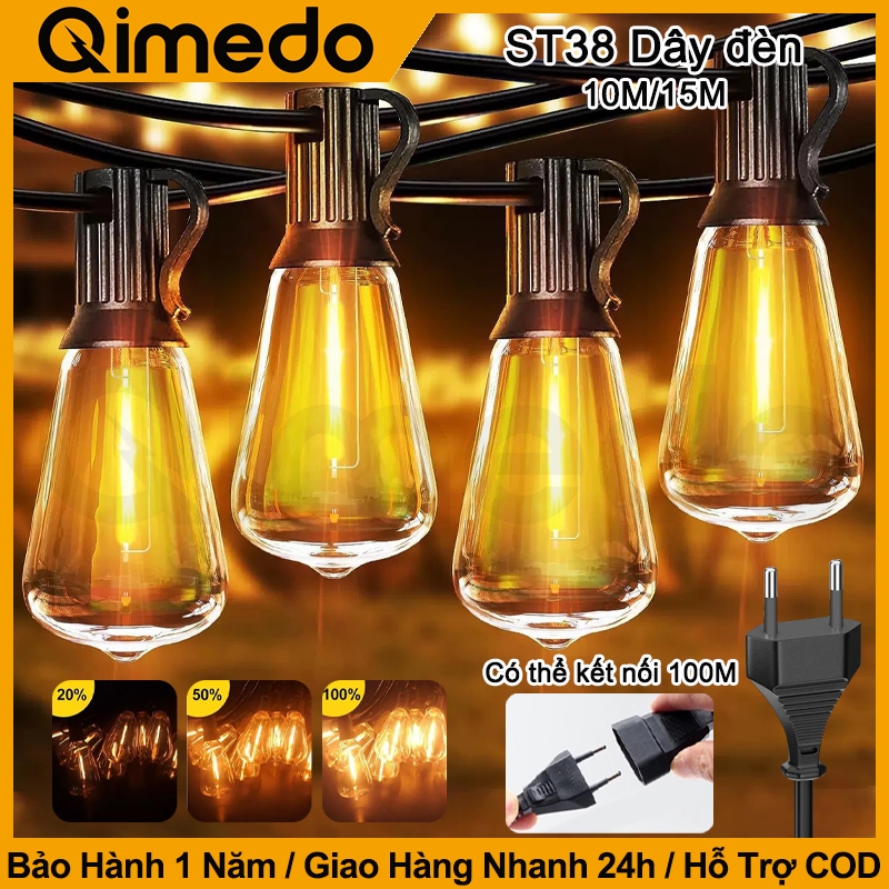 St38  Đèn Dây Ngoài Trời, Đèn Dây Trang Trí Kín Nước, Ánh Sáng Có Thể Điều Chỉnh 2700K, Có Sẵn Đèn 10M10 / Đèn 15M15