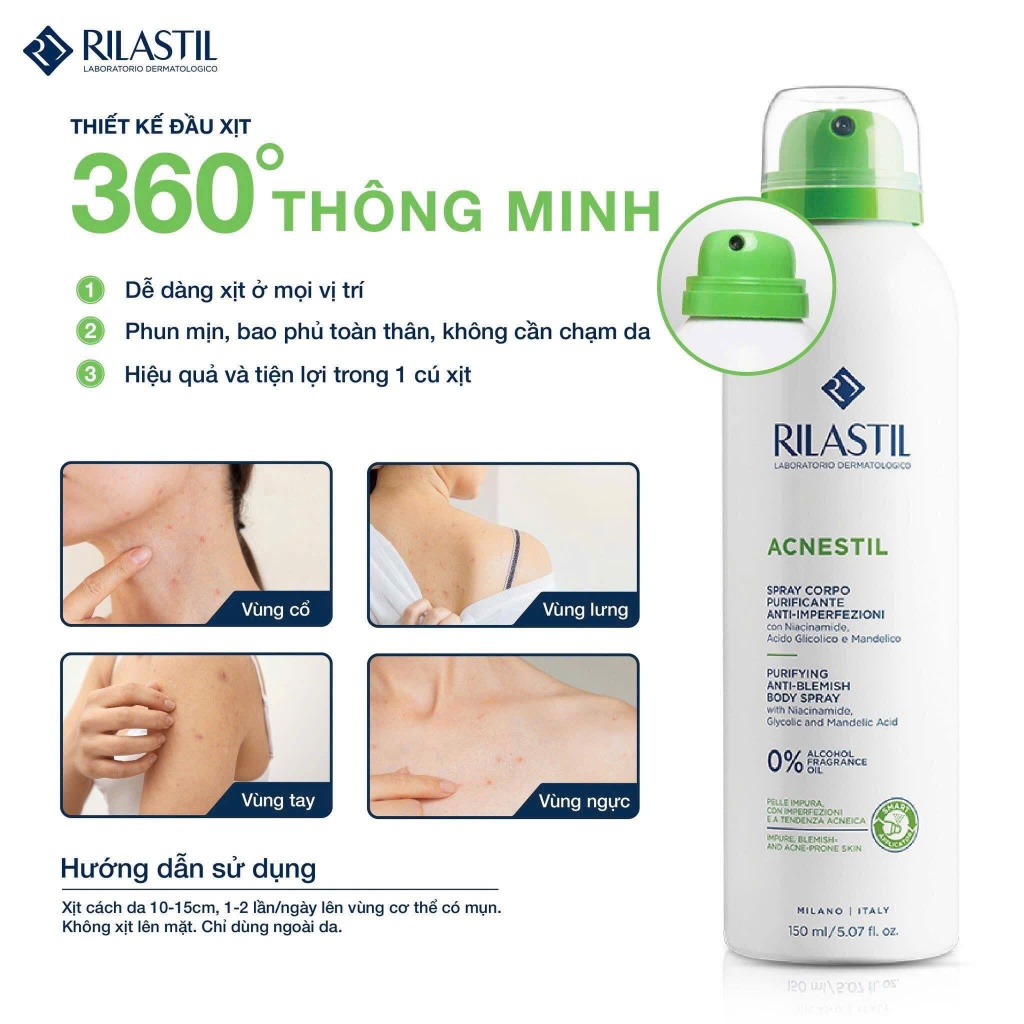 Xịt Cơ Thể Giảm Mụn, Thâm & Không Đều Màu Rilastil Acnestil Body Spray 150ml- Phương An House