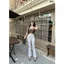 98-100cm Quần Jeans Nữ Lưng Cao 3 Cúc Ống Loe Dài Màu Trắng Thời trang co giãn