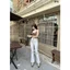 98-100cm Quần Jeans Nữ Lưng Cao 3 Cúc Ống Loe Dài Màu Trắng Thời trang co giãn