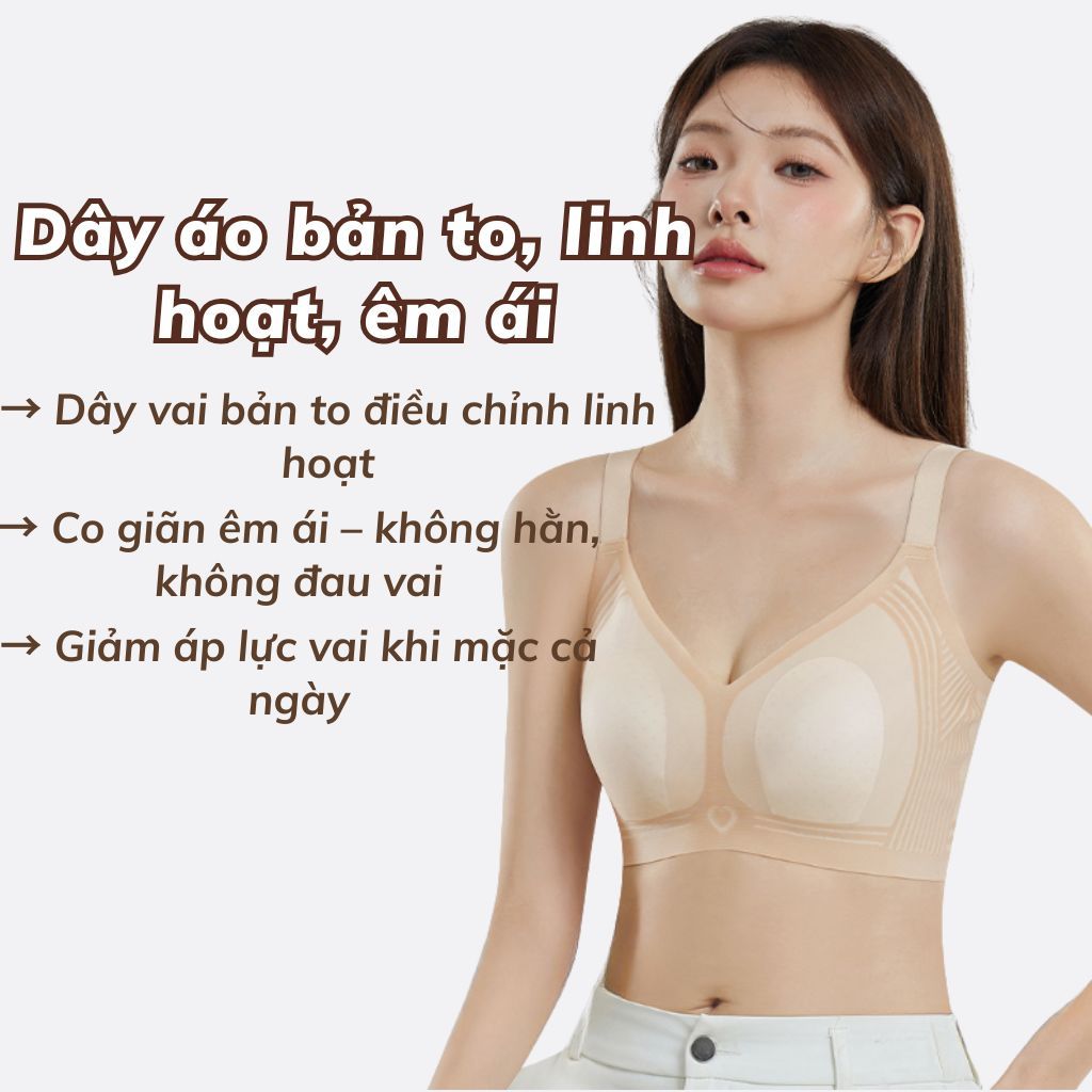 Áo ngực nữ cao cấp su mềm mại thoáng mát mút mỏng nhẹ ôm nâng đỡ ngực tự nhiên dây bản to LANIXA A02