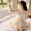Váy hoa xòe dài tay mùa xuân thu, mặc được 2 kiểu trễ vai phong cách ngọt ngào thiết kế Váy nhỏ công chúa hoa