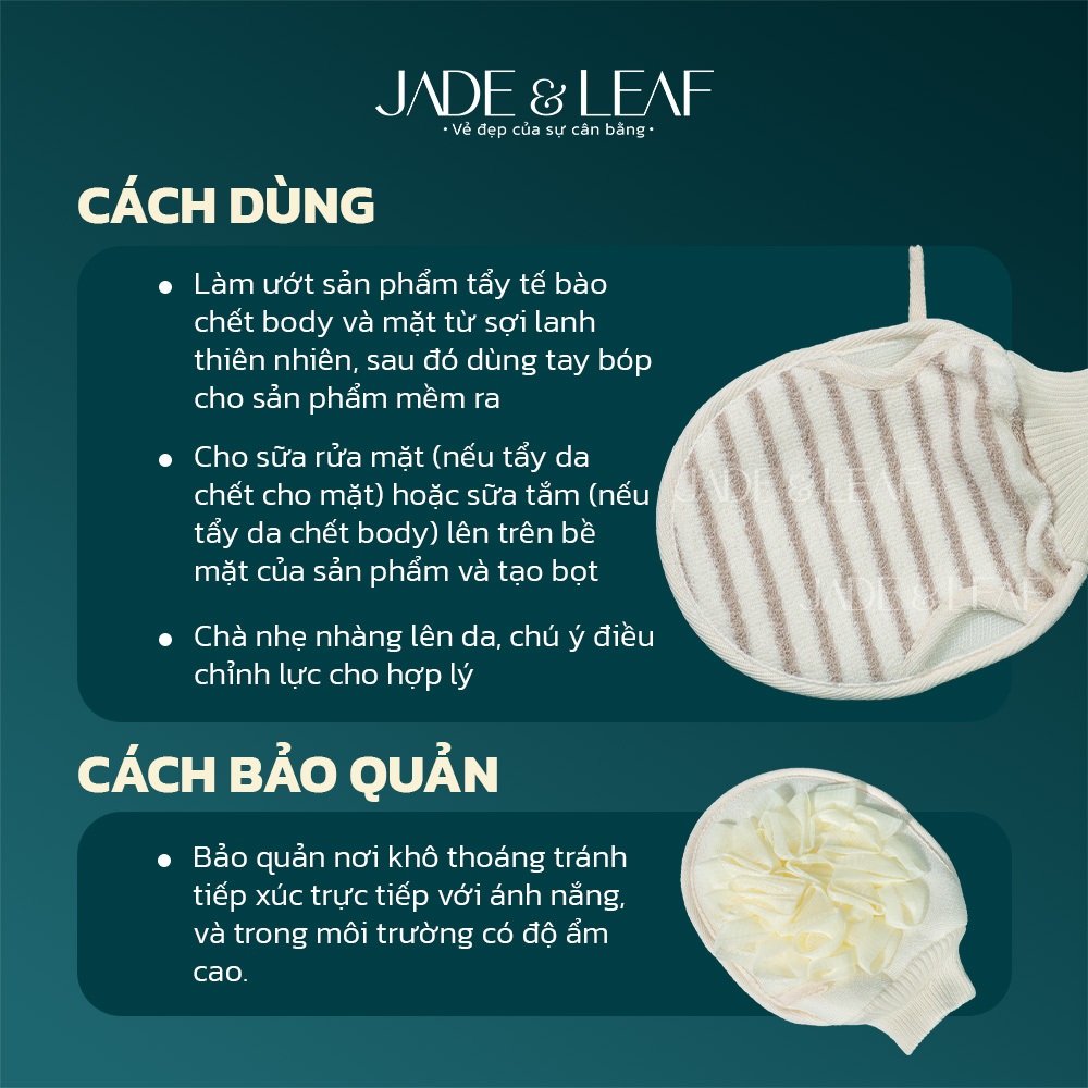Găng Tay Tẩy Tế Bào Chết Body Jade&Leaf, Kiêm Bông Tắm 2in1 Vải Lanh Êm Ái Dùng Được Cả 2 Mặt