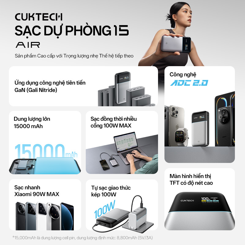 Pin dự phòng Cuktech 15 Air Power Bank 15.000mAh – PB150S