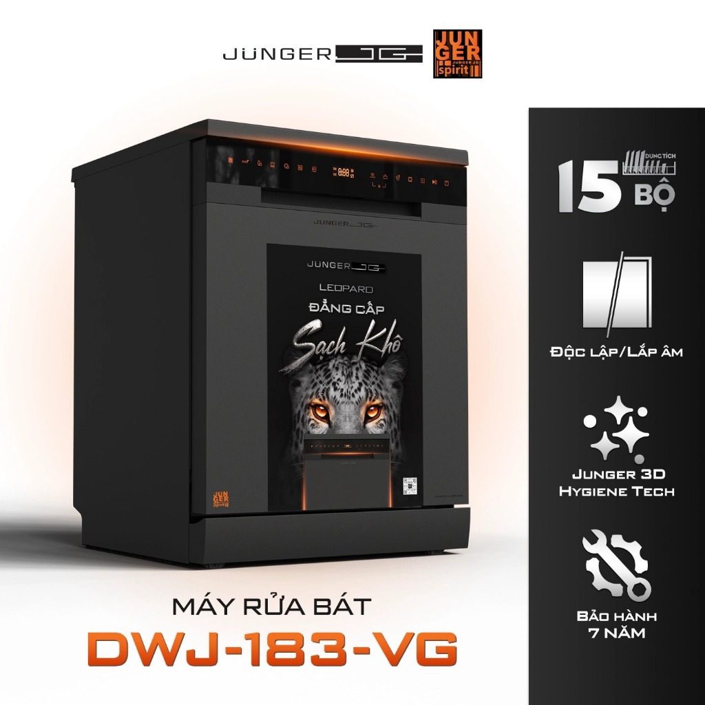 Máy Rửa Chén Bát Junger JG Leopard DWJ-183-VG - 15 Bộ Rửa AI, Có Sấy Độc Lập
