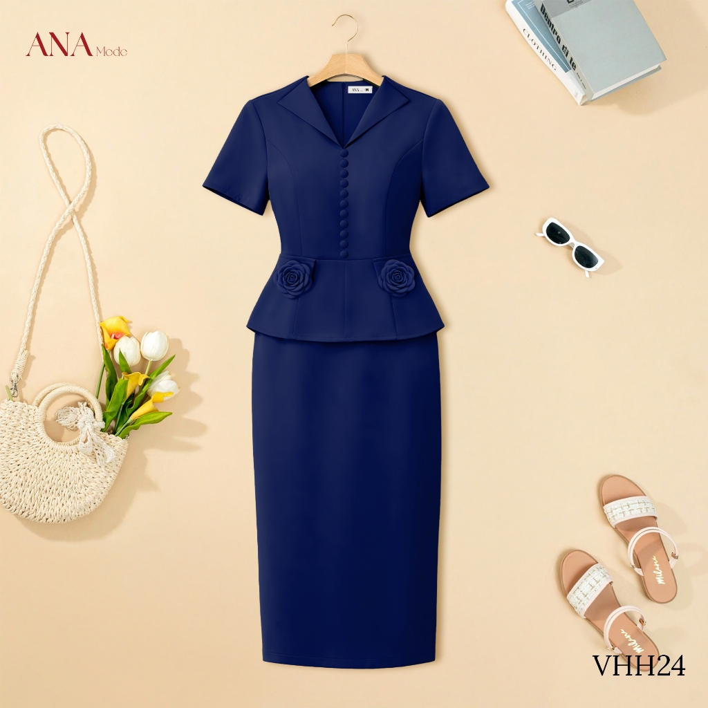 Đầm Đính Hoa Trung Niên ANA Mode Chất Liệu Cotton Lạnh Thanh Lịch Đi Tiệc Quà Tặng Mẹ DM25VHH24