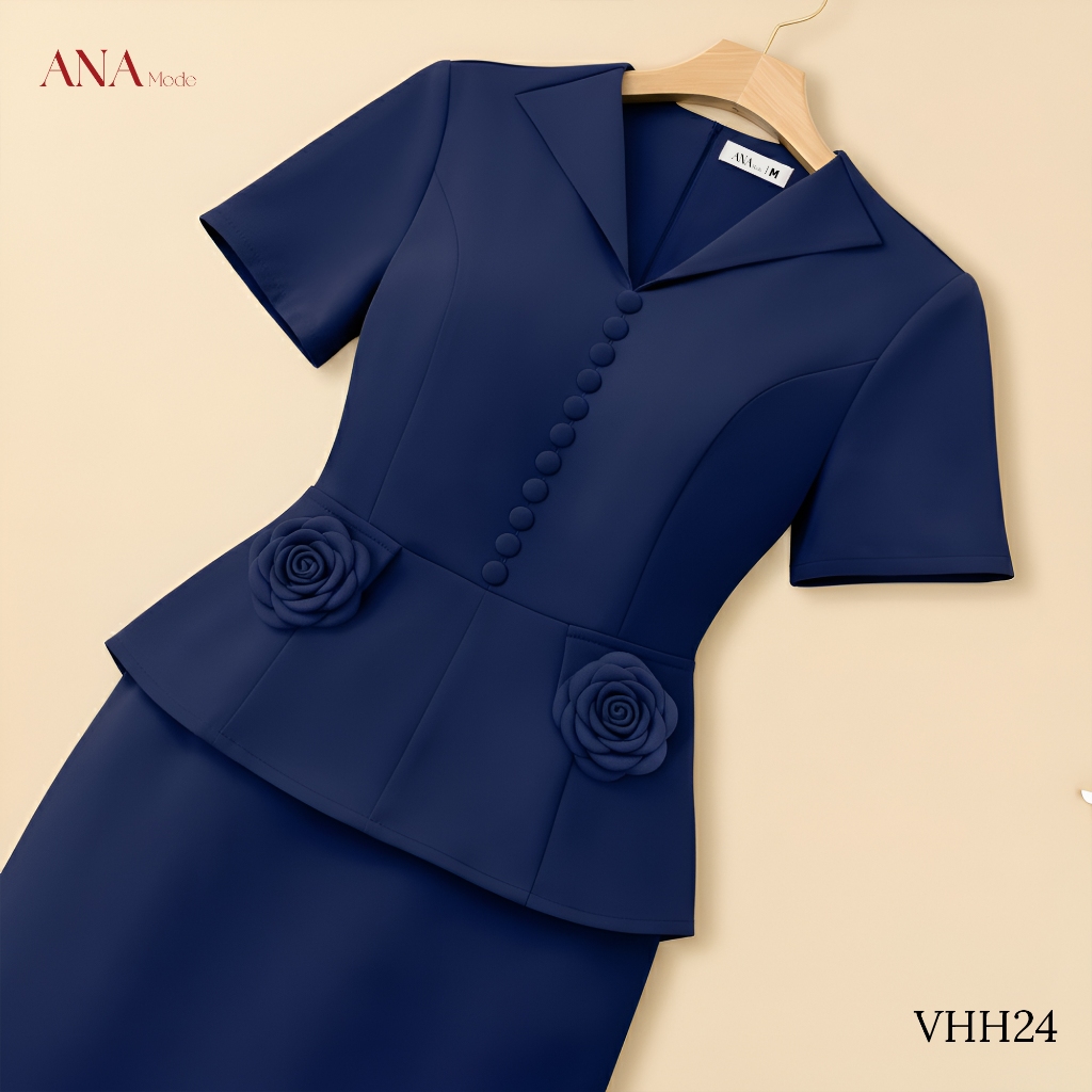 Đầm Đính Hoa Trung Niên ANA Mode Chất Liệu Cotton Lạnh Thanh Lịch Đi Tiệc Quà Tặng Mẹ DM25VHH24