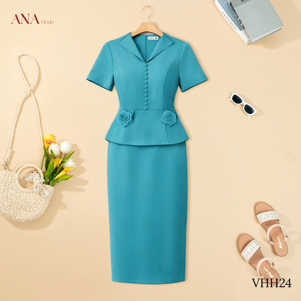 Đầm Đính Hoa Trung Niên ANA Mode Chất Liệu Cotton Lạnh Thanh Lịch Đi Tiệc Quà Tặng Mẹ DM25VHH24