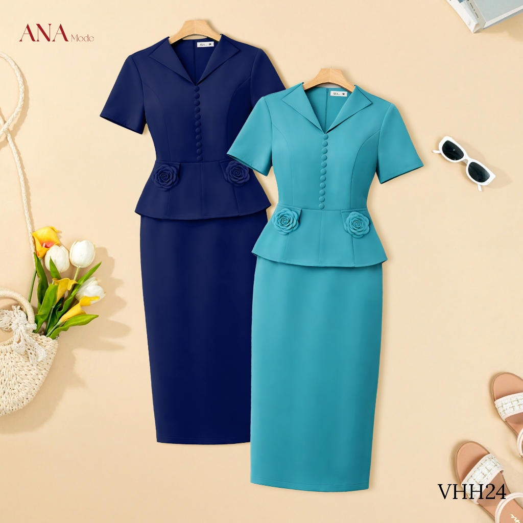 Đầm Đính Hoa Trung Niên ANA Mode Chất Liệu Cotton Lạnh Thanh Lịch Đi Tiệc Quà Tặng Mẹ DM25VHH24