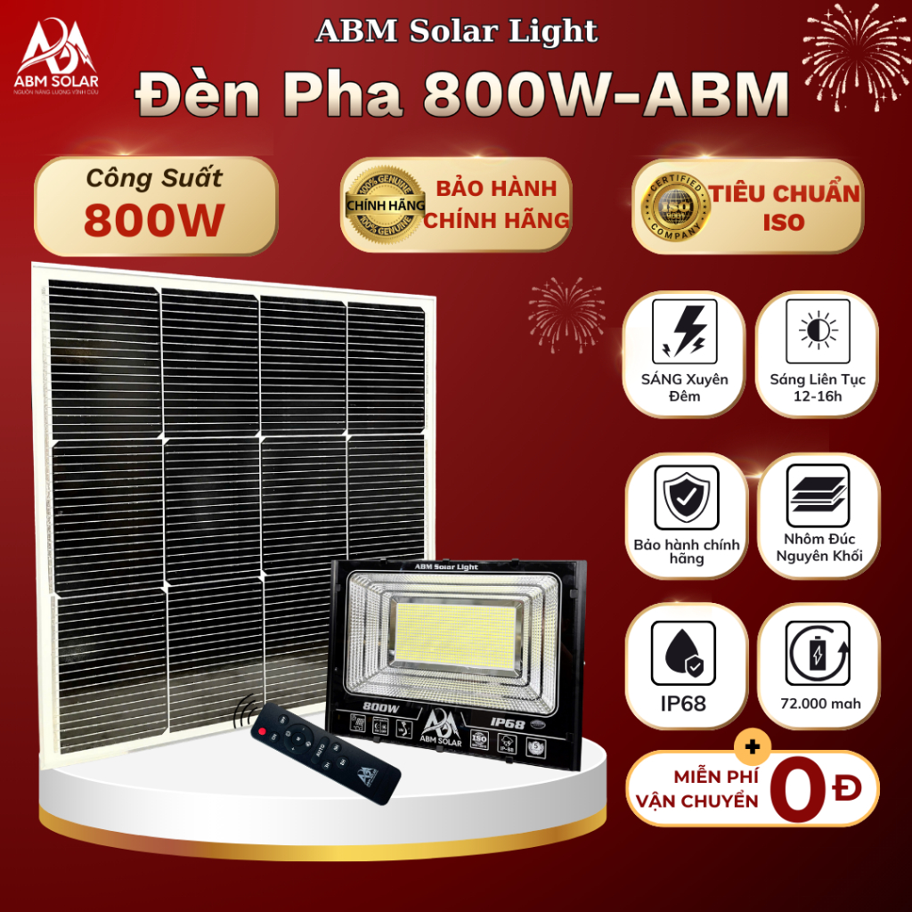 [800W] Đèn Năng Lượng Mặt Trời ABMSOLAR ,Chiếu Sáng Trong Nhà,Công Suất 1000W,Chất Liệu Nhôm