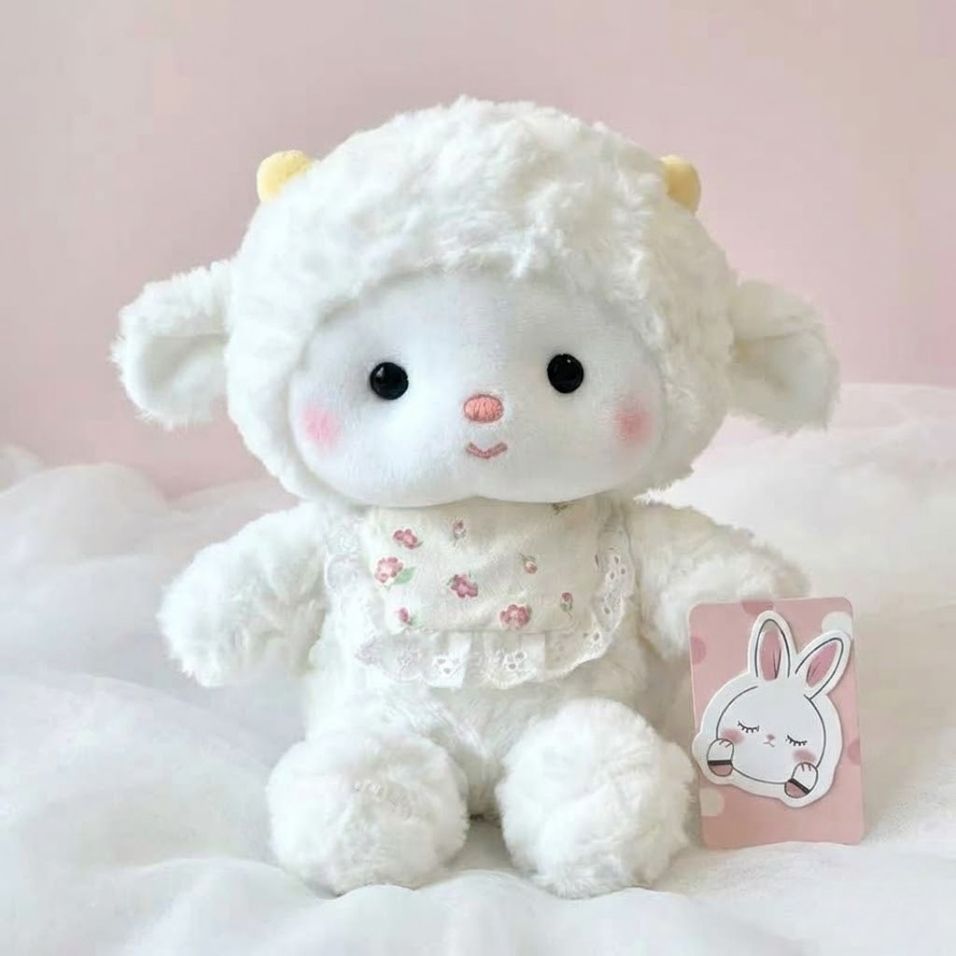 Gấu Bông Cừu Trắng Mini Siêu Dễ Thương, Cừu Bông Đính Hoa Siêu Xinh Làm Quà Tặng Sinh Nhật, Decor Bàn