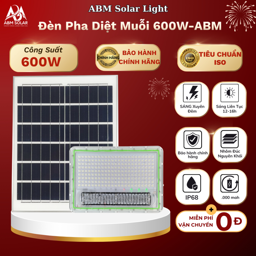 [600W] Đèn Pha Năng Lượng Mặt Trời Diệt Muỗi ABMSOLAR, Thiết Kế Nhỏ Gọn, Chống Nước, Lắp Trong Nhà