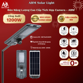 [1200W] Đèn Đường Năng Lượng Mặt Trời Camera Chống Trộm ABM, Chống Nước IP68, Nhựa ABS Cao Cấp