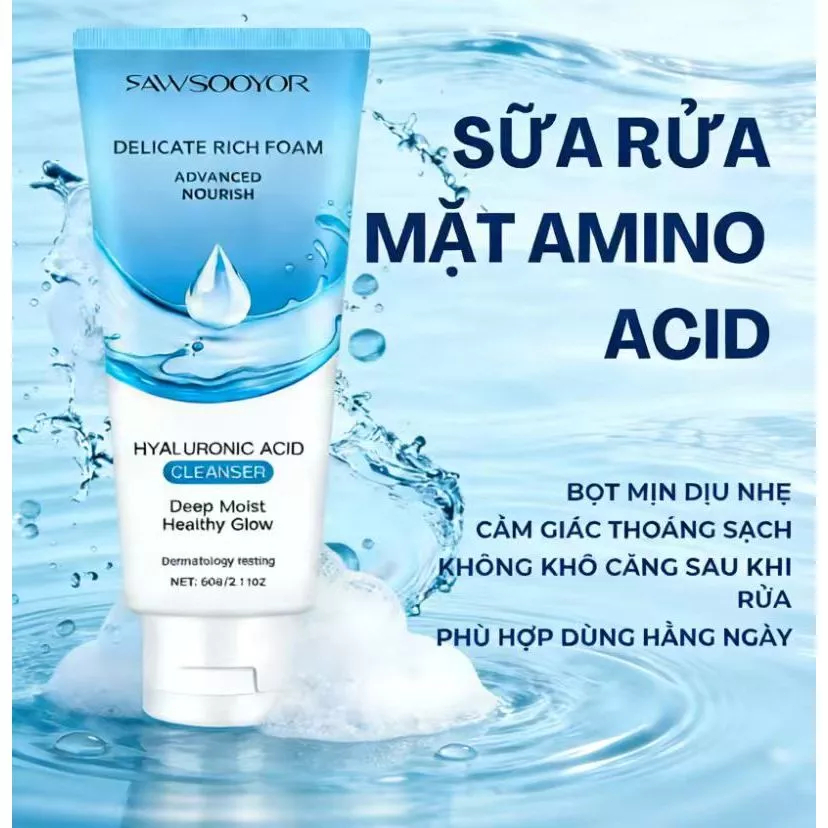 Sữa rửa mặt axit amin sạch sâu ẩm mượt da vẫn ẩm mịn, hỗ trợ làm giảm dầu thừa thích hợp cho cả nam & nữ