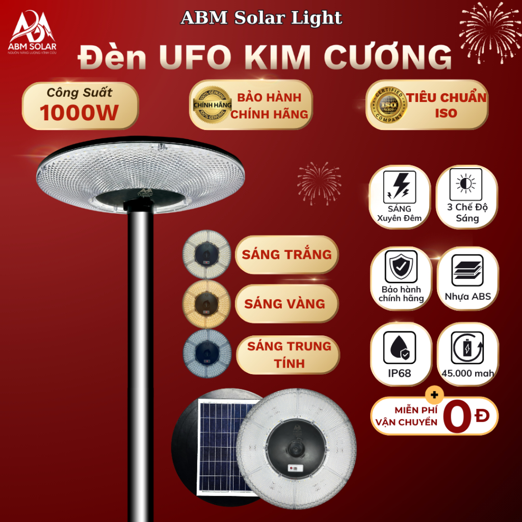 [100W] Đèn Năng Lượng Mặt Trời Sân Vườn, Đĩa Bay UFO Siêu Sáng, Chống nước IP 68, Cảm Biến Chuyển Động - ABM SOLAR