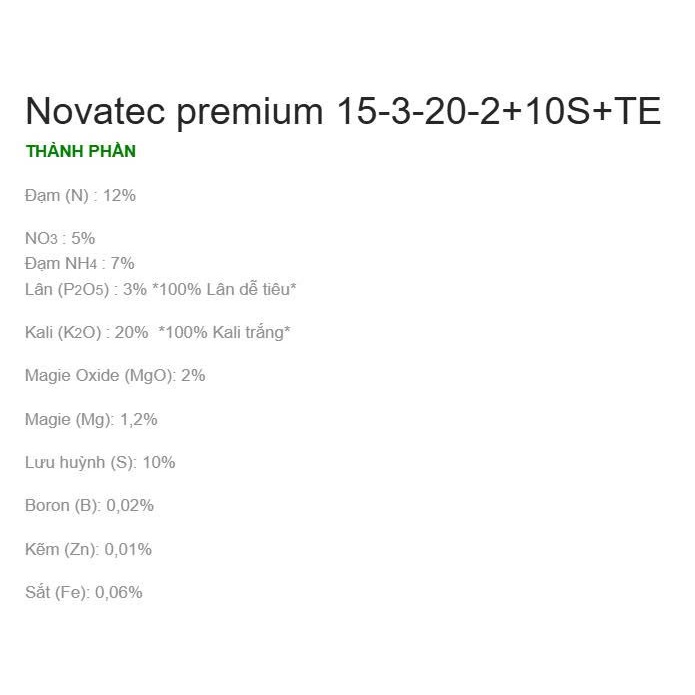 Phân tím Novatec 15-3-20+TE nhập khẩu Đức