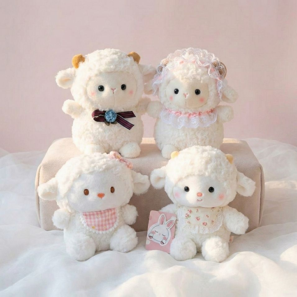 Gấu Bông Cừu Size Nhỏ Siêu Dễ Thương, Cừu Bông Trắng Đính Hoa Xinh Xắn Làm Quà Tặng Cho Bé