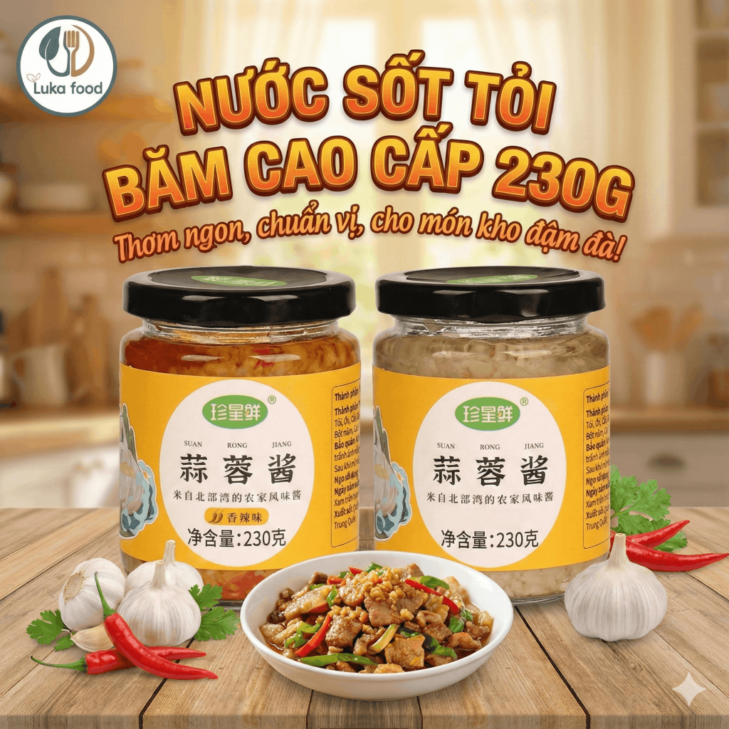 Nước Sốt Tỏi Băm Cao Cấp 230g-Vị Đậm Đà, Thơm Nồng Mix Tỏi Tươi & Gia Vị Đặc Biệt Dùng Ướp Nướng, Chấm Hải Sản Luka Food