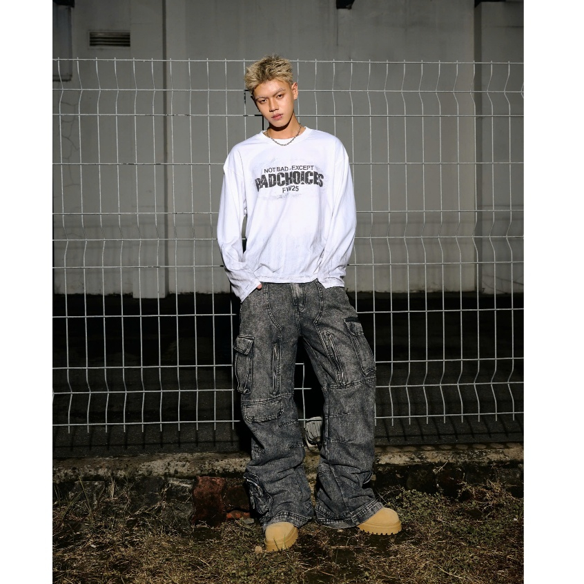 Bad Choices | Áo thun tay dài DirtyWhite vải cotton form boxy