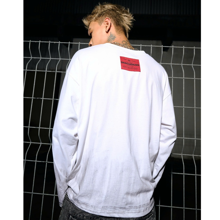 Bad Choices | Áo thun tay dài DirtyWhite vải cotton form boxy