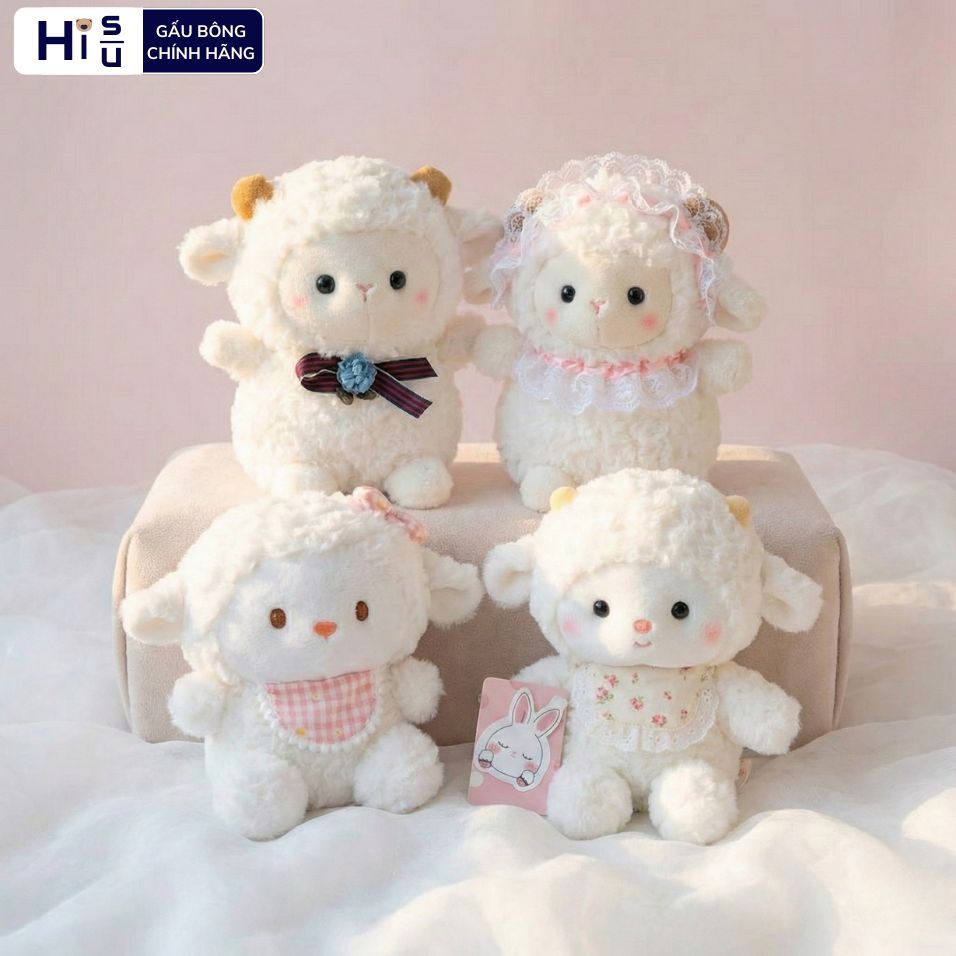 Gấu Bông Mini Cừu Đính Yếm Nơ Hoa Siêu Xinh,Cừu Bông Mềm Mại Size Nhỏ Làm Quà Tặng, Decor