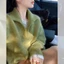Áo len mohair cổ trụ màu xanh lá cây phong cách tiền cổ điển dành cho nữ mùa thu đông, kiểu dáng châu Âu cao cấp