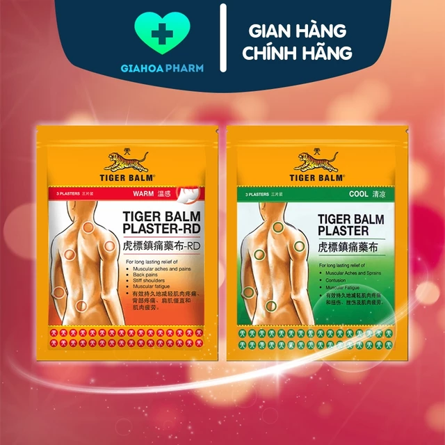 Miếng cao dán thảo dược Tiger Balm Plaster RD giúp giảm đau, nhức mỏi cơ, lưng, vai, cứng cổ, bong gân, hiệu quả kéo dài