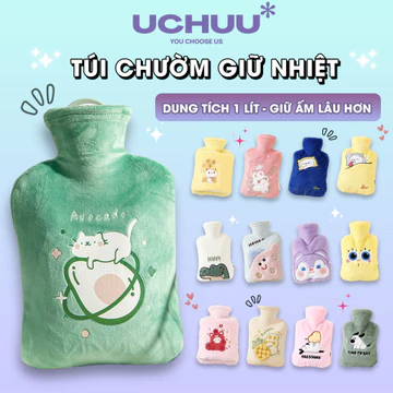 Túi Chườm Giữ Nhiệt 1000ML UCHUU Túi Chườm Nóng Lông Nhung Giảm Đau Bụng Kinh, Túi Sưởi Giữ Ấm