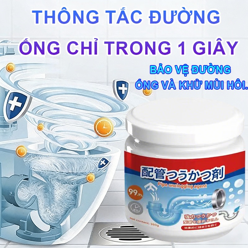 Chất tẩy rửa đường ống tốc độ cao giúp phân hủy dầu mỡ và làm tan các vật cản trong đường ống, bồn cầu và bồn rửa một cá