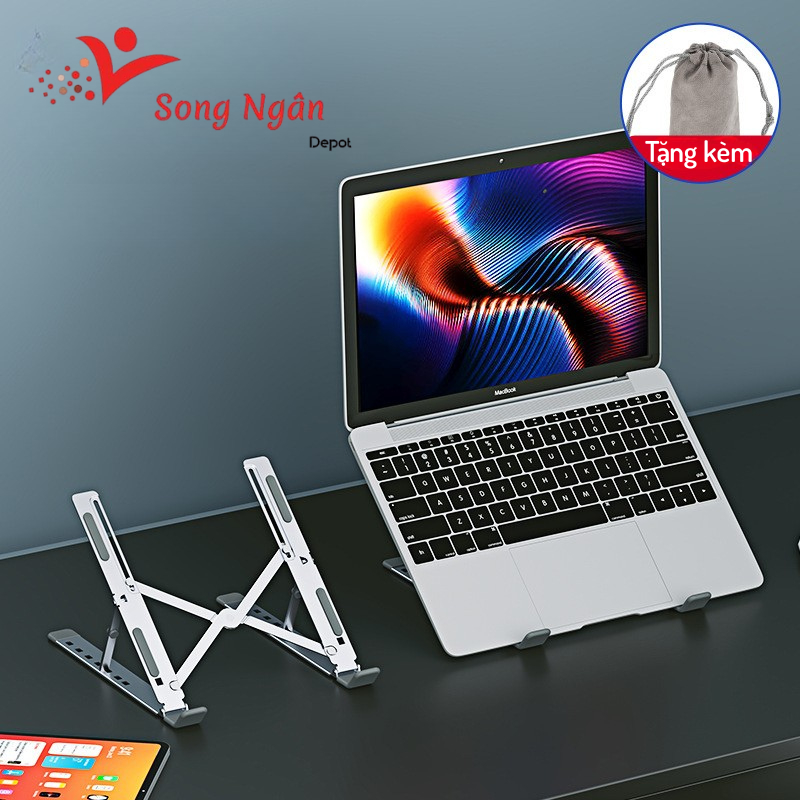 Giá Đỡ Laptop Nhôm Cao Cấp Điều Chỉnh Độ Cao Gấp Gọn, Tản Nhiệt Tốt Cho Máy Tính