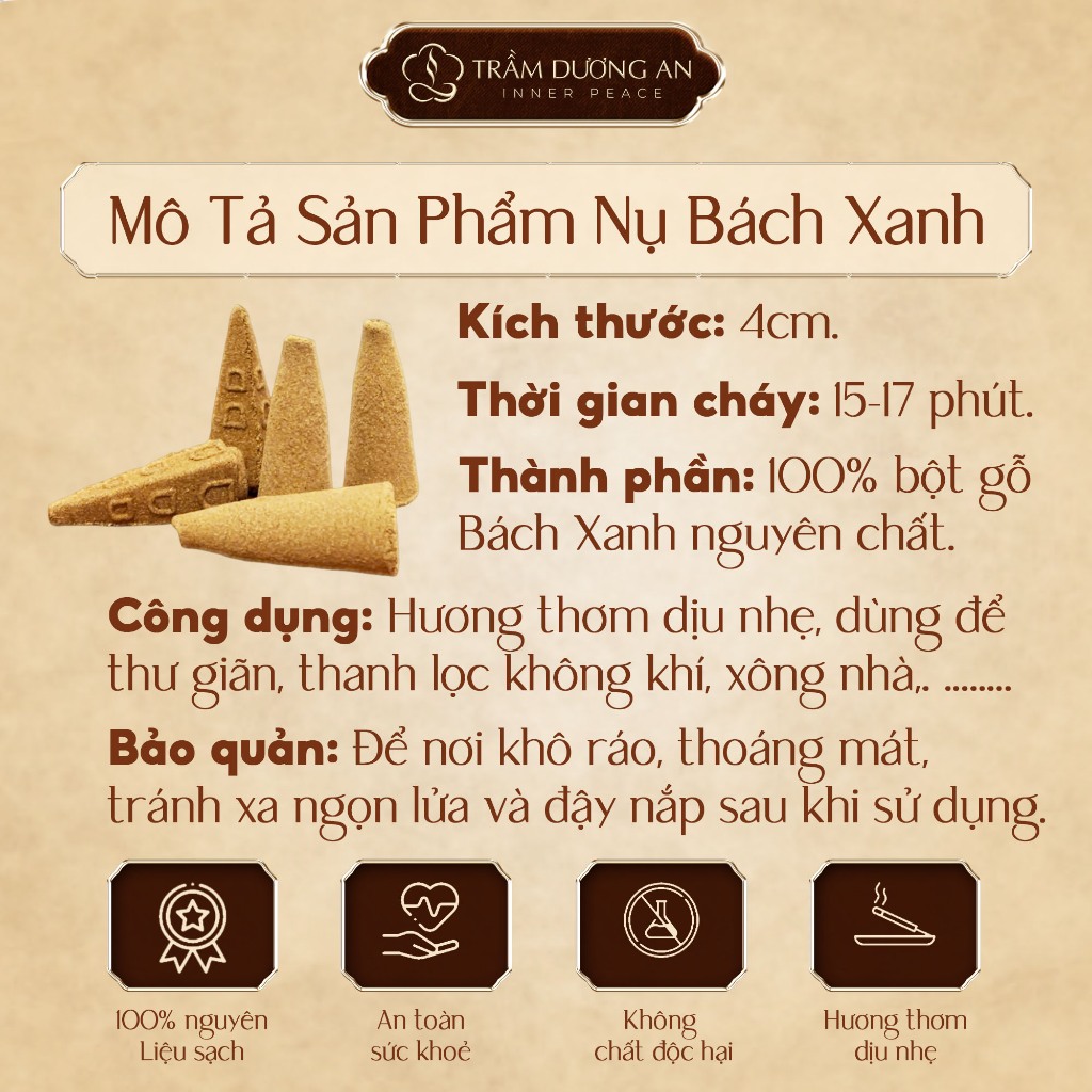 Hộp 80 Nụ Trầm Bách Xanh Chính Hãng, Khói Ngược Đẹp, Cháy Lâu 50 Phút, Dùng Tĩnh Tâm TAIJ DECOR