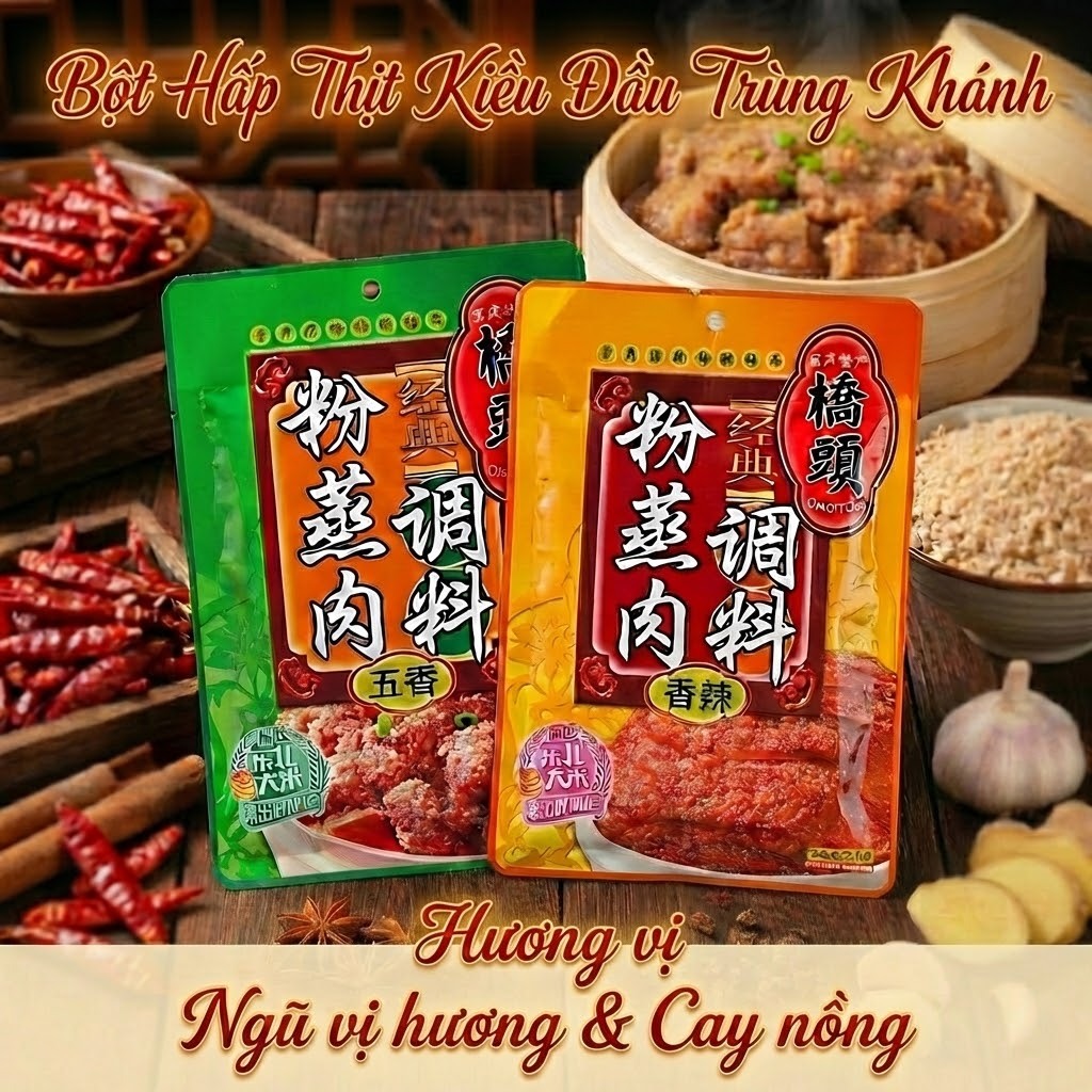 Gia Vị Bột Hấp Thịt Kiều Đầu Trùng Khánh 220g - Bột Làm Thịt Hấp, Sườn Hấp Ngũ Vị Hương/Cay Nồng Đậm Đà Luka Food