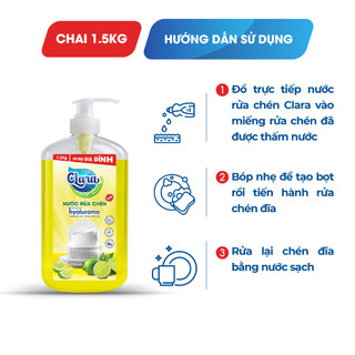 Nước Rửa Chén Clara Tinh Chất Chanh 1,5kg NRCC04, Nước Rửa Bát Đánh Bay Dầu Mỡ, Khử Mùi Tốt, An Toàn Da Tay