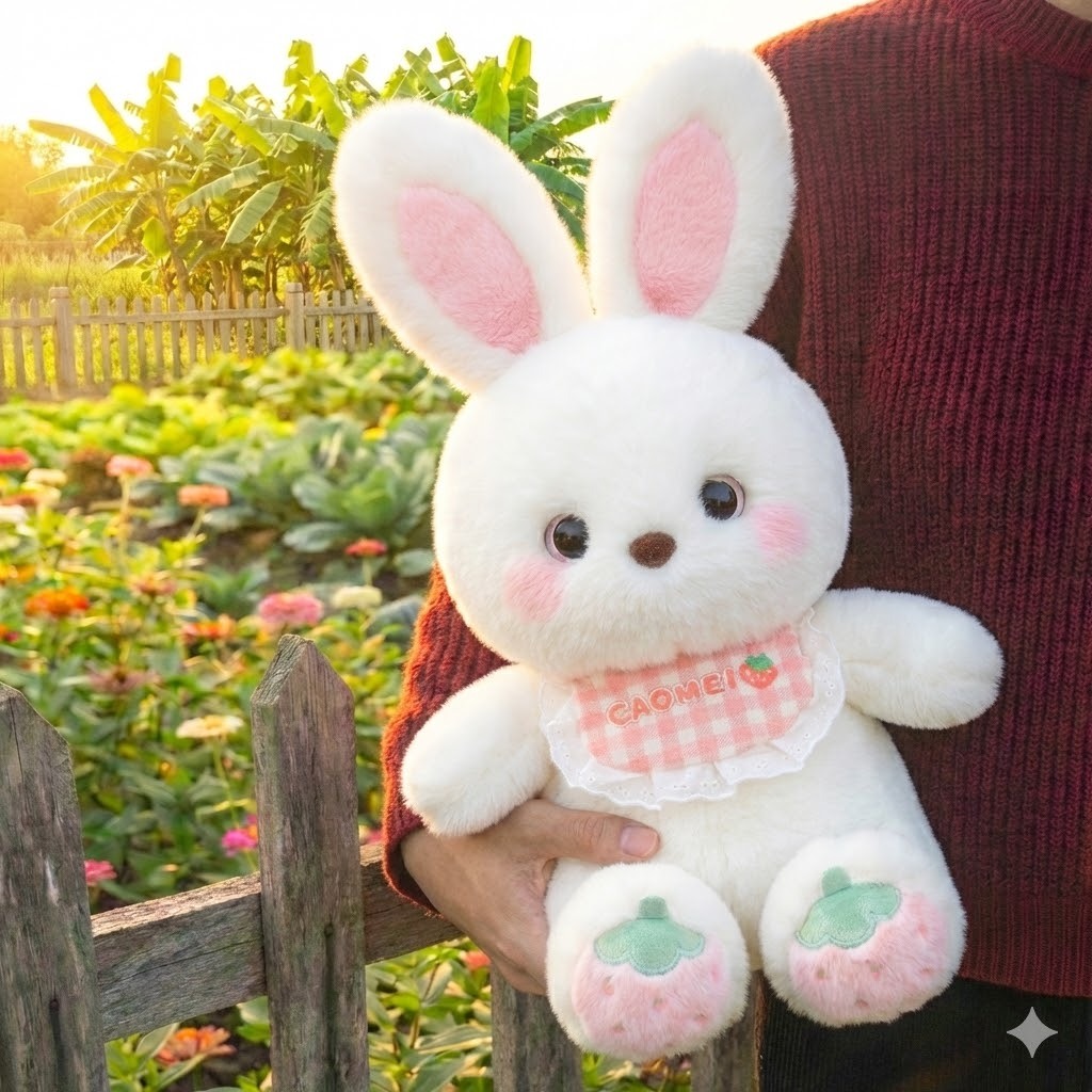 Gấu bông thỏ dâu dâu lotso đáng yêu mũ có thể bỏ ra chất liệu vải lông thỏ mềm mại