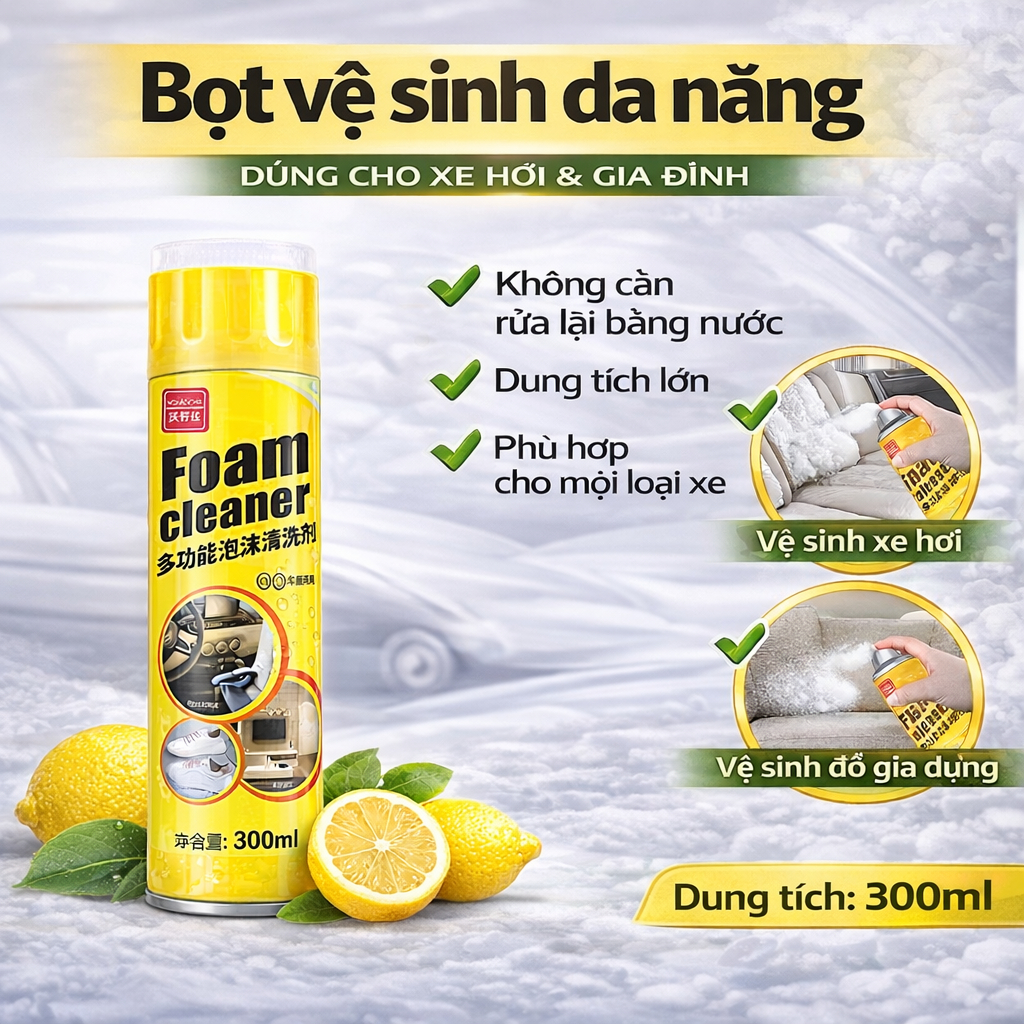 Chai Xịt Bọt Tuyết Vệ Sinh Nội Thất Ô Tô Và Gia Đình 300ml