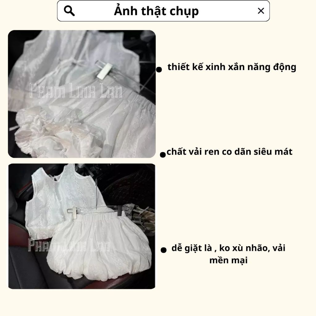set đồ nữ xinh, bộ nữ áo ren phối chân váy bí sát nách vải thô ren trắng Donna hcom25705