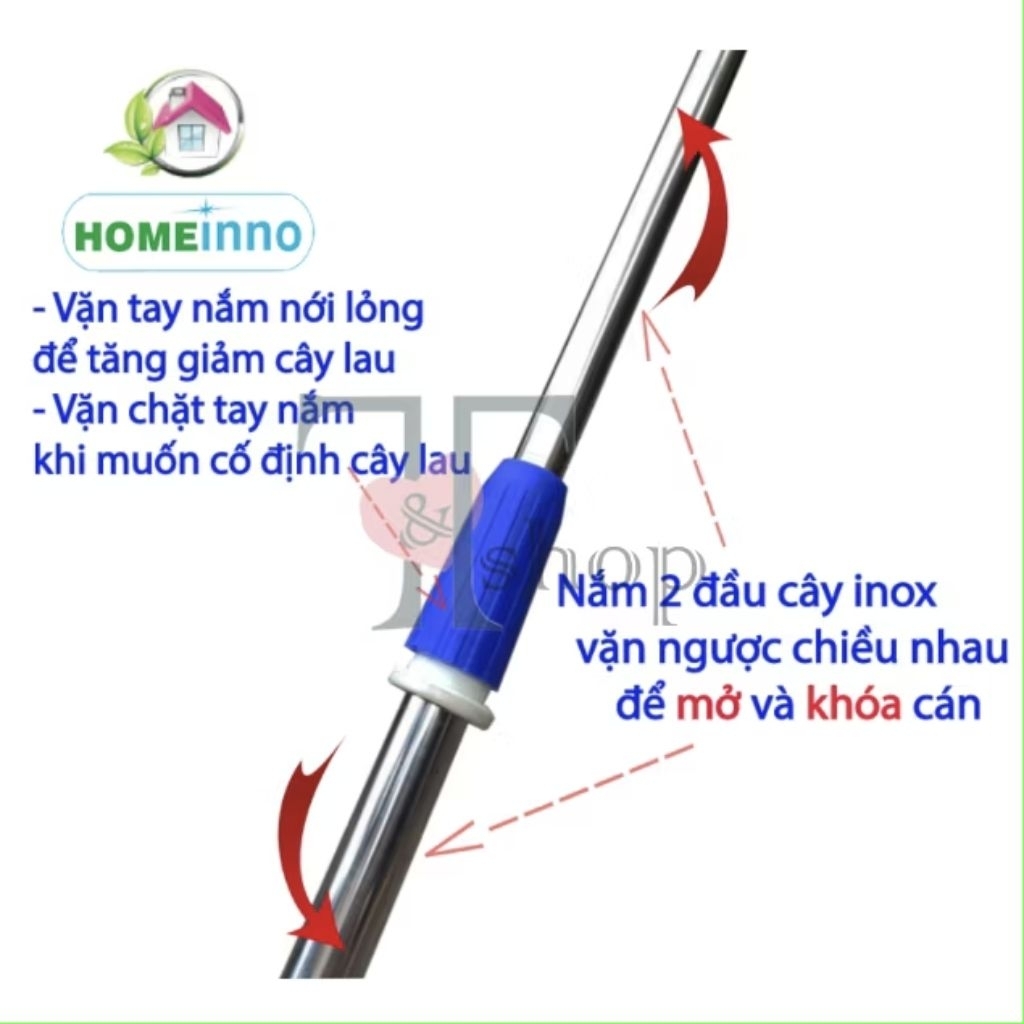 [HỎA TỐC]Cây Lau Nhà Bảng Lau Dán Nhựa 45cm Homeinno Cán Rút 90cm - Dài 140cm Hoặc Cán 4 Khúc Nối Dài 1m4