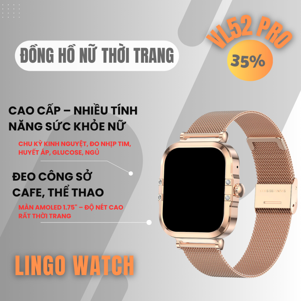 Đồng Hồ Nữ Thông Minh VL52 PRO – Đính Đá Sang Trọng, Gọi Bluetooth, IP68 - Lingotrans