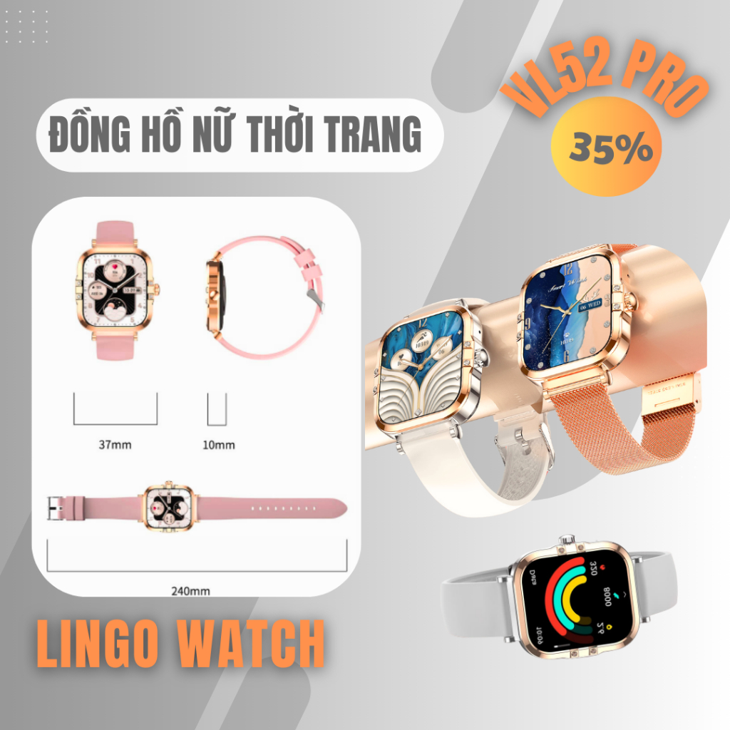 Đồng Hồ Nữ Thông Minh VL52 PRO – Đính Đá Sang Trọng, Gọi Bluetooth, IP68 - Lingotrans