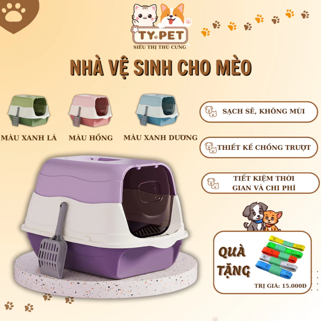 Nhà vệ sinh cho mèo, nhà vệ sinh chống văng cát, bắn nước, dễ dàng vệ sinh, tặng kèm xẻng và túi khử mùi