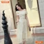 Đầm thiết kế cao cấp BEMINE lệch vai họa tiết ren dáng dài-T110