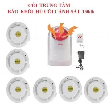 Bộ báo cháy tự động không dây-kết nối sẵn- hú còi báo động có đèn chớp Kèm 6 Máy báo khói