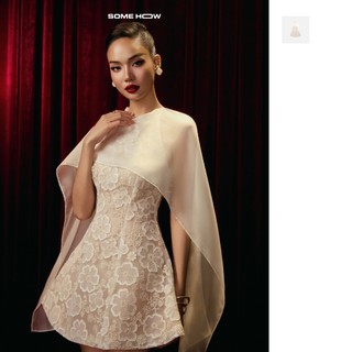 [New1] Đầm Ngắn Muse Halter Elegance Vải Ren Thêu Nổi Phối Tơ Ngọc Lan, WDN164  SOME HOW STORE