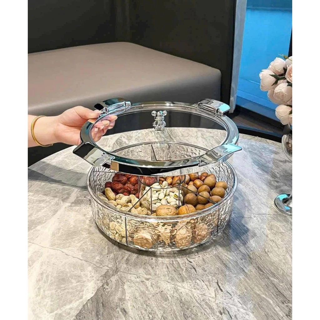 Khay Đựng Mứt Tết Châu Âu - Sang Trọng, Nhiều Ngăn, Có Nắp Bảo Quản ẩm Mốc ss ntt95