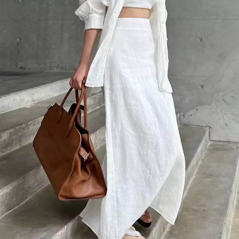 𝗢𝗿𝗶𝗼𝗻 -  Chân váy linen 2 lớp xẻ sau
