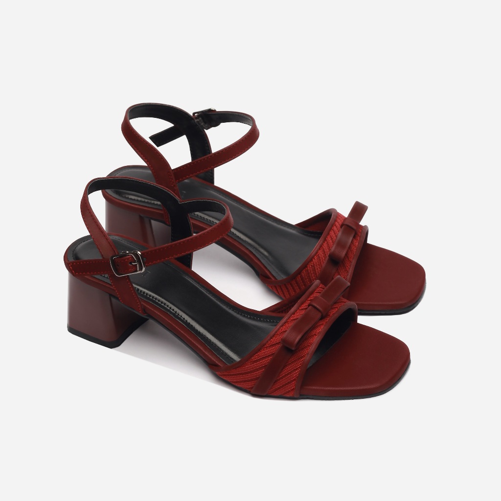 CORII - Giày Sandal Cao Gót Mũi Vuông Phối Nơ TẾT 2026 Thời Trang và Thoải Mái  - CR6T262 Đỏ