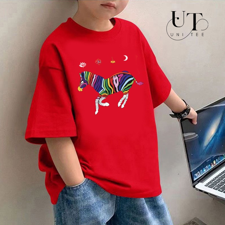 (9Kg-110Kg) Áo thun Unisex phong cách Hàn Quốc, hút mồ hôi NAM NỮ, GIA ĐÌNH hình CON NGỰA HOA - Uni Tee I U102