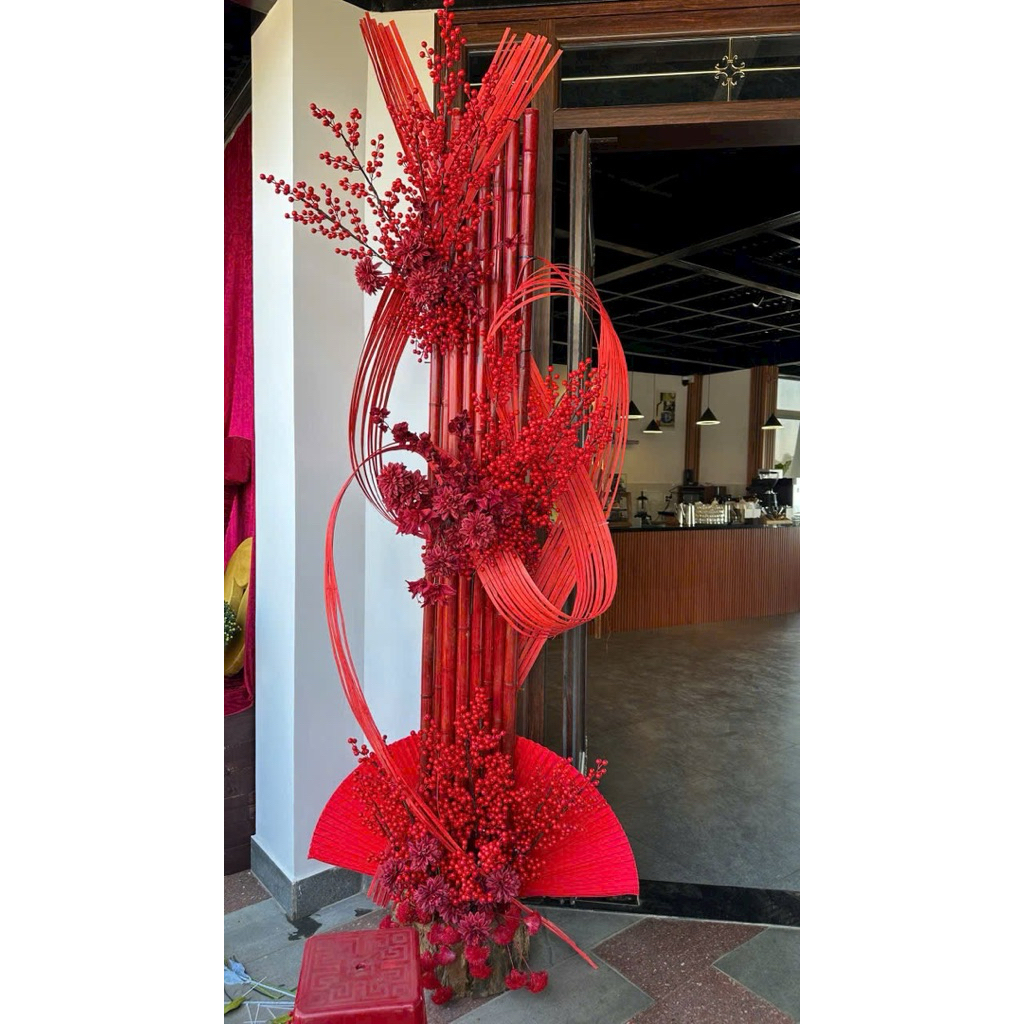 combo 10 phên tre uốn dẻo màu đỏ 15cm x 5m làm decor