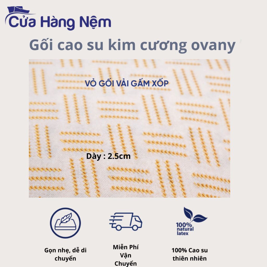Gối Cao Su Oval Kim Cương 40x60x12