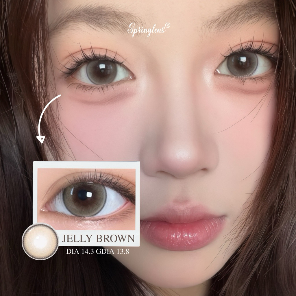 Kính áp tròng Jelly Brown nâu bạc sữa viền đen filter nhẹ vibe Hug Me giãn to 3 tháng 0-7 độ | Spring Lens